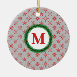 Wreater Monogram Jouw naam Red Snowflakes Silver Keramisch Ornament