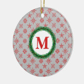 Wreater Monogram Jouw naam Red Snowflakes Silver Keramisch Ornament (Links)