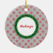 Wreater Monogram Jouw naam Red Snowflakes Silver Keramisch Ornament (Achterkant)