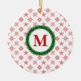 Wreater Monogram Jouw naam Red Snowflakes White Keramisch Ornament