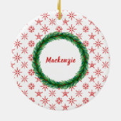 Wreater Monogram Jouw naam Red Snowflakes White Keramisch Ornament (Achterkant)