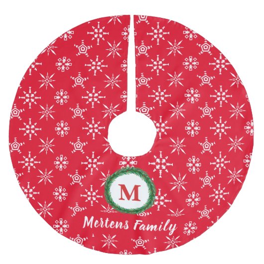 Wreater Monogram Jouw naam Rood & Witte Snowflakes Kerstboom Rok (Voorkant)