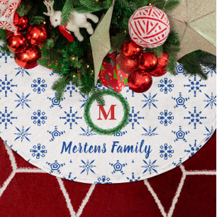 Wreater Monogram Jouw naam White & Blue Snowflakes Kerstboom Rok