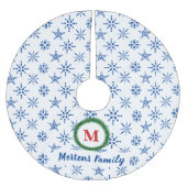 Wreater Monogram Jouw naam White & Blue Snowflakes Kerstboom Rok (Voorkant)