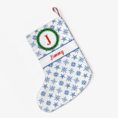 Wreater Monogram Jouw naam White & Blue Snowflakes Kleine Kerstsok (Achterkant (Hangend))