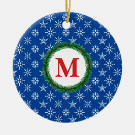 Wreater Monogram Jouw naam White Snowflakes Blue Keramisch Ornament