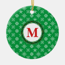 Wreater Monogram Jouw naam White Snowflakes Green Keramisch Ornament