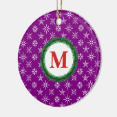 Wreater Monogram Jouw naam White Snowflakes Paars Keramisch Ornament (Links)