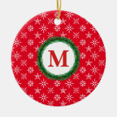 Wreater Monogram Jouw naam White Snowflakes Red Keramisch Ornament (Voorkant)