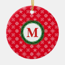 Wreater Monogram Jouw naam White Snowflakes Red Keramisch Ornament
