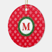 Wreater Monogram Jouw naam White Snowflakes Red Keramisch Ornament (Links)