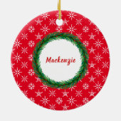 Wreater Monogram Jouw naam White Snowflakes Red Keramisch Ornament (Achterkant)