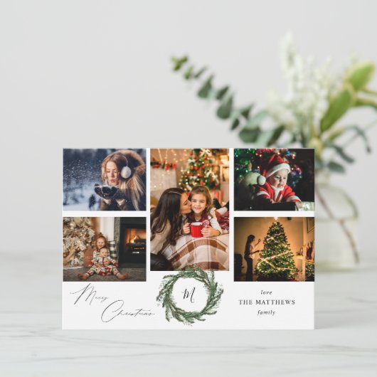 Wreater Monogram Rustic 5 Foto Merry Kerstmis (Staand voorkant)