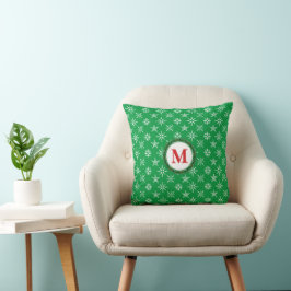 Wreater Monogram White Snowflakes Green Background Kussen