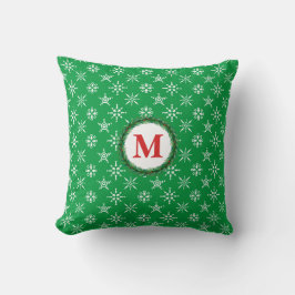 Wreater Monogram White Snowflakes Green Background Kussen