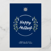 Wreater Navy Blue Business Holiday Silver Foil Kaa Folie Uitnodiging (Voorkant)