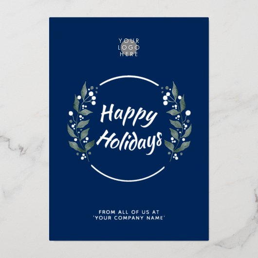 Wreater Navy Blue Business Holiday Silver Foil Kaa Folie Uitnodiging (Voorkant)