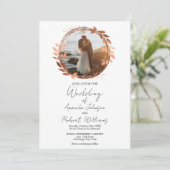 Wreater Roos Gold Foil Calligrafie Foto Wedding Kaart (Staand voorkant)