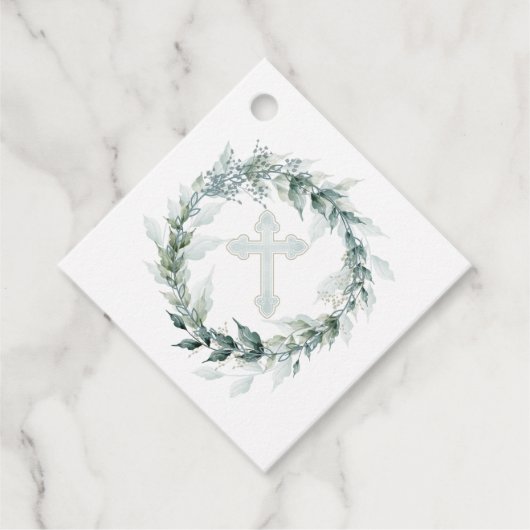 Wreath Blue Cross Communision Baptism Christening Bedankjes Labels (Voorkant)