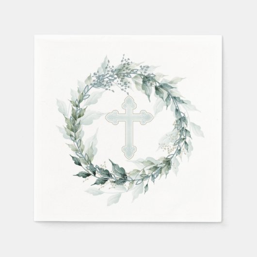 Wreath Blue Cross Communision Baptism Christening Servet (Voorkant)
