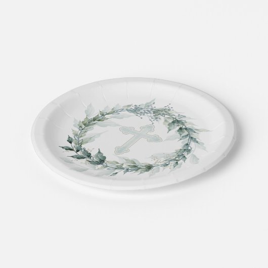 Wreath & Blue Cross Communitybaptisme Christening Papieren Bordje (Gekanteld)