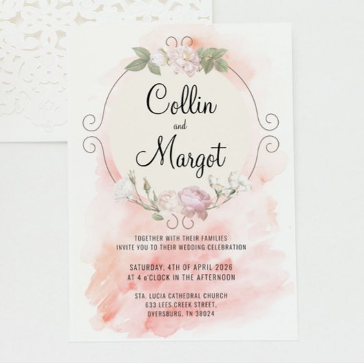 Wreath Blush Pink Wedding Invitation Aankondiging