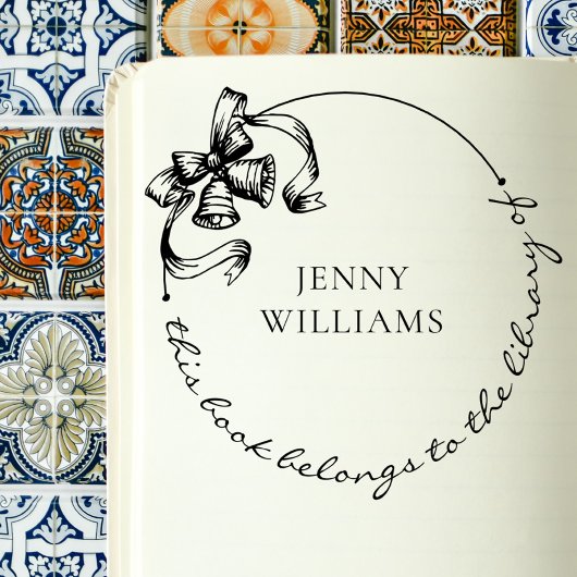  Wreath Bow Custom Name Library Boeken Zelfinktende Stempel