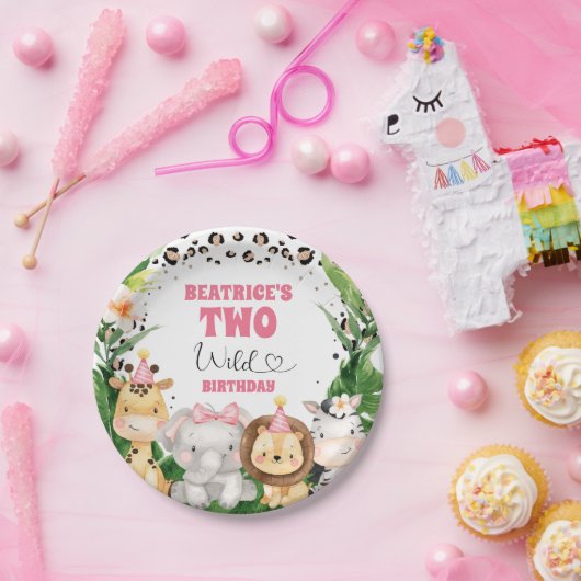 Wreath Cheetah Print Safari Birthday Party Papieren Bordje (Feest)