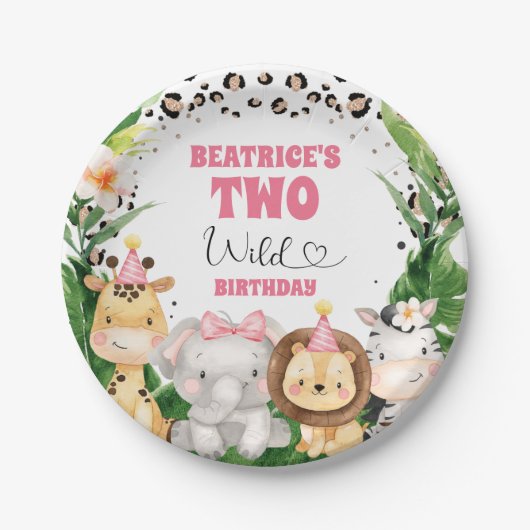 Wreath Cheetah Print Safari Birthday Party Papieren Bordje (Voorkant)