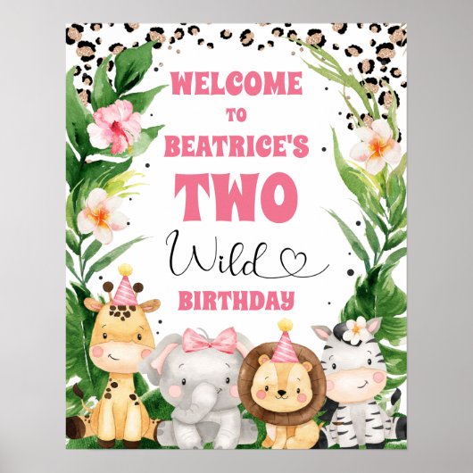 Wreath Cheetah Print Safari Birthday Welcome Sign (Voorkant)