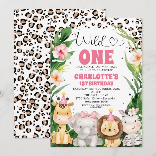 Wreath Cheetah Print Safari Wild Een eerste verjaa Kaart (Voorkant / Achterkant)