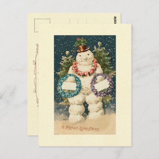 Wreath Decorated Snowman Briefkaart (Voorkant / Achterkant)