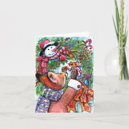 Wreath decorating feestdagen kaart (Voorkant)