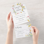 Wreath Floral Waterverf Wedding All In One Uitnodiging (Afscheurbaar)