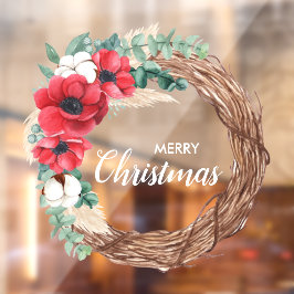 Wreath Flowers Greenery Holiday Raamsticker
