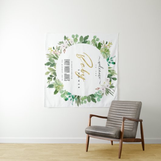 WREATH FOLIAGE WATERVERF BABY SHOWER WELCOME WANDKLEED (In Situ (horizontaal))