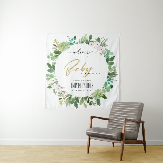 WREATH FOLIAGE WATERVERF BABY SHOWER WELCOME WANDKLEED (In situ)