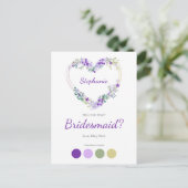 Wreath Heart in Purple Shades Bridesmaids Proposal Uitnodiging Briefkaart (Staand voorkant)