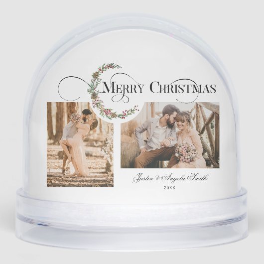 Wreath & Merry Christmas Multi-Photo Snow Globe Sneeuwbol (Voorkant)