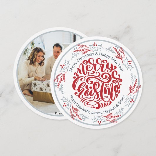 Wreath Merry kerst - Persoonlijke foto Feestdagenkaart (Voorkant / Achterkant)