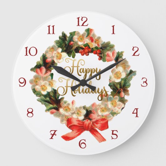 Wreath met Prettige feestdagen Script Grote Klok (Voorkant)