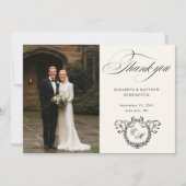 Wreath Monogram Elegant Calligraphy Wedding Bedankkaart (Voorkant)