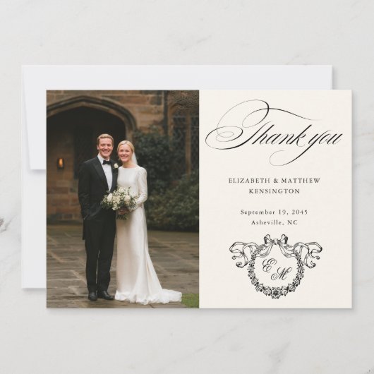 Wreath Monogram Elegant Calligraphy Wedding Bedankkaart (Voorkant)