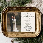 Wreath Monogram Elegant Calligraphy Wedding Bedankkaart