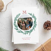 Wreath Monogram Photo Holiday Card Feestdagenkaart
