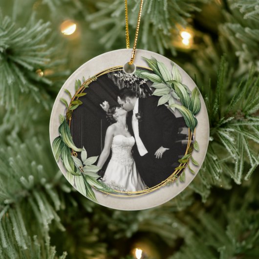 Wreath Newly Wed Photo Keramisch Ornament (Boom)