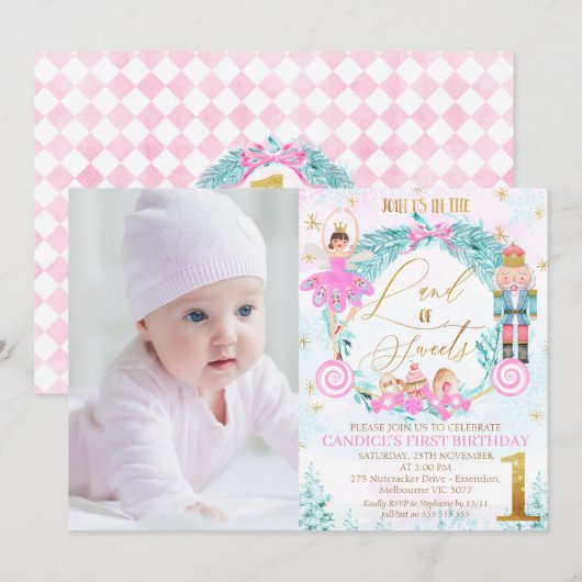 Wreath Nutkraker Land van Sweets Foto van Birthday Kaart (Voorkant / Achterkant)