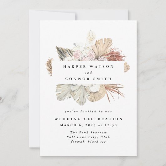 Wreath Pampas Grass Floral Tropical Oerwoud Kaart (Voorkant)