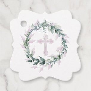 Wreath Pink Cross Communision Baptism Christening Bedankjes Labels