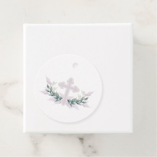 Wreath Pink Cross Communision Baptism Christening Bedankjes Labels (In situ)